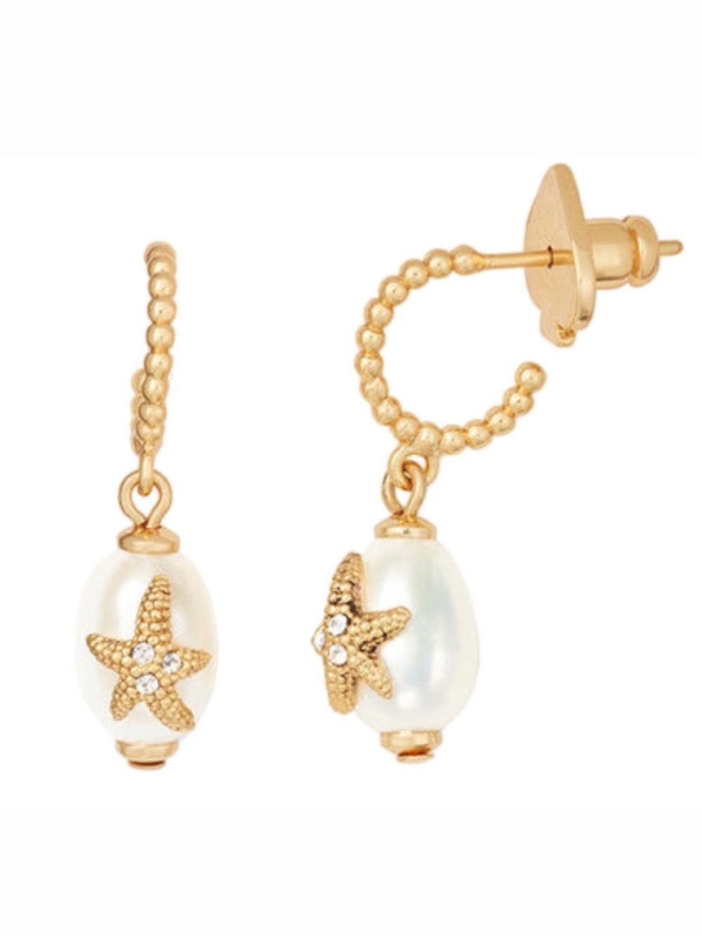 KATE SPADE • Sea Star Starfish Pearl Huggie Earrings